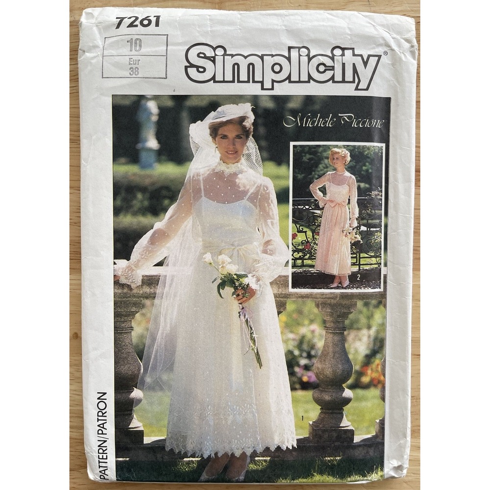 Simplicity 1985 Michele Piccione Bridal‎ Dress pattern # 7261 Size 10 UNCUT FF